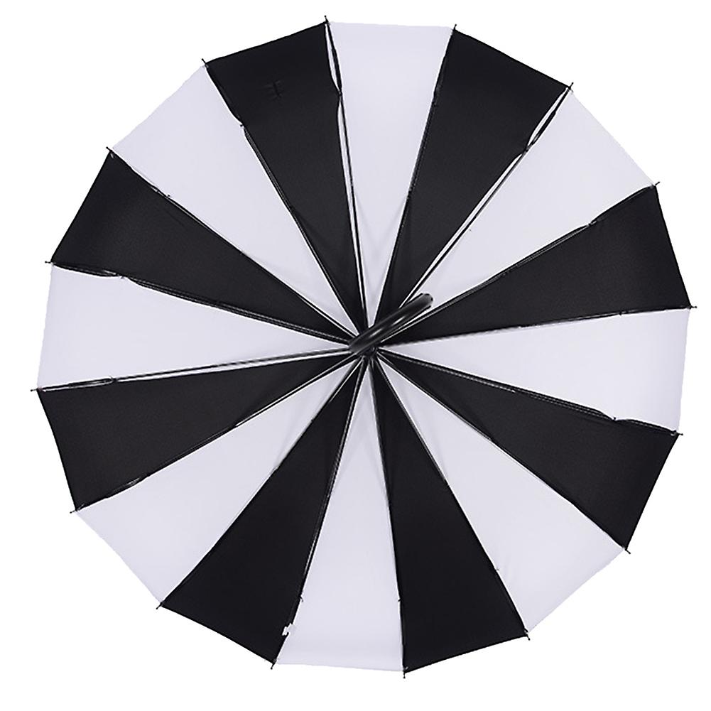 Elegant Long Handle Windproof Umbrella Sun Rain Use 16 Ribs Black White Design Pagoda Type New