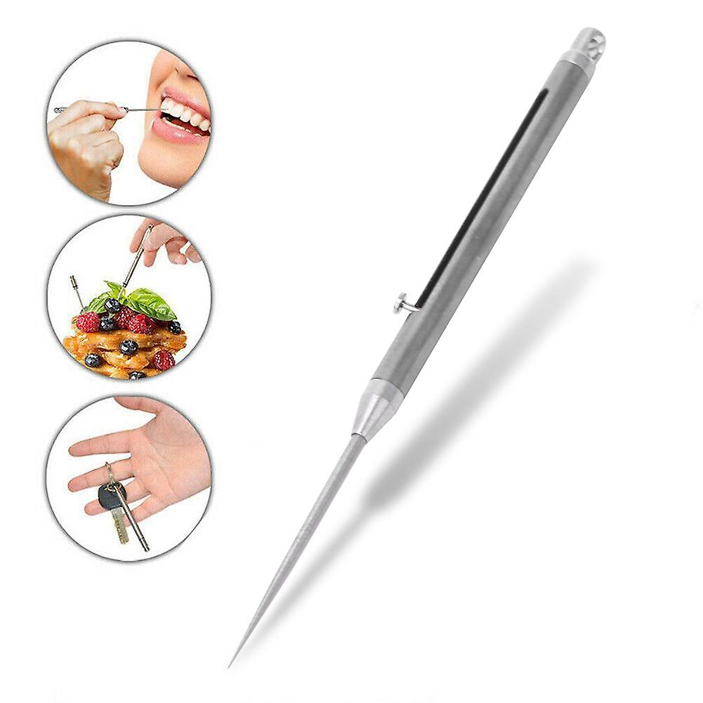 Portable Titanium Alloy Telescopic Toothpick Holder Case Holder for Camping Hiking Picnic Self Defense(silver )