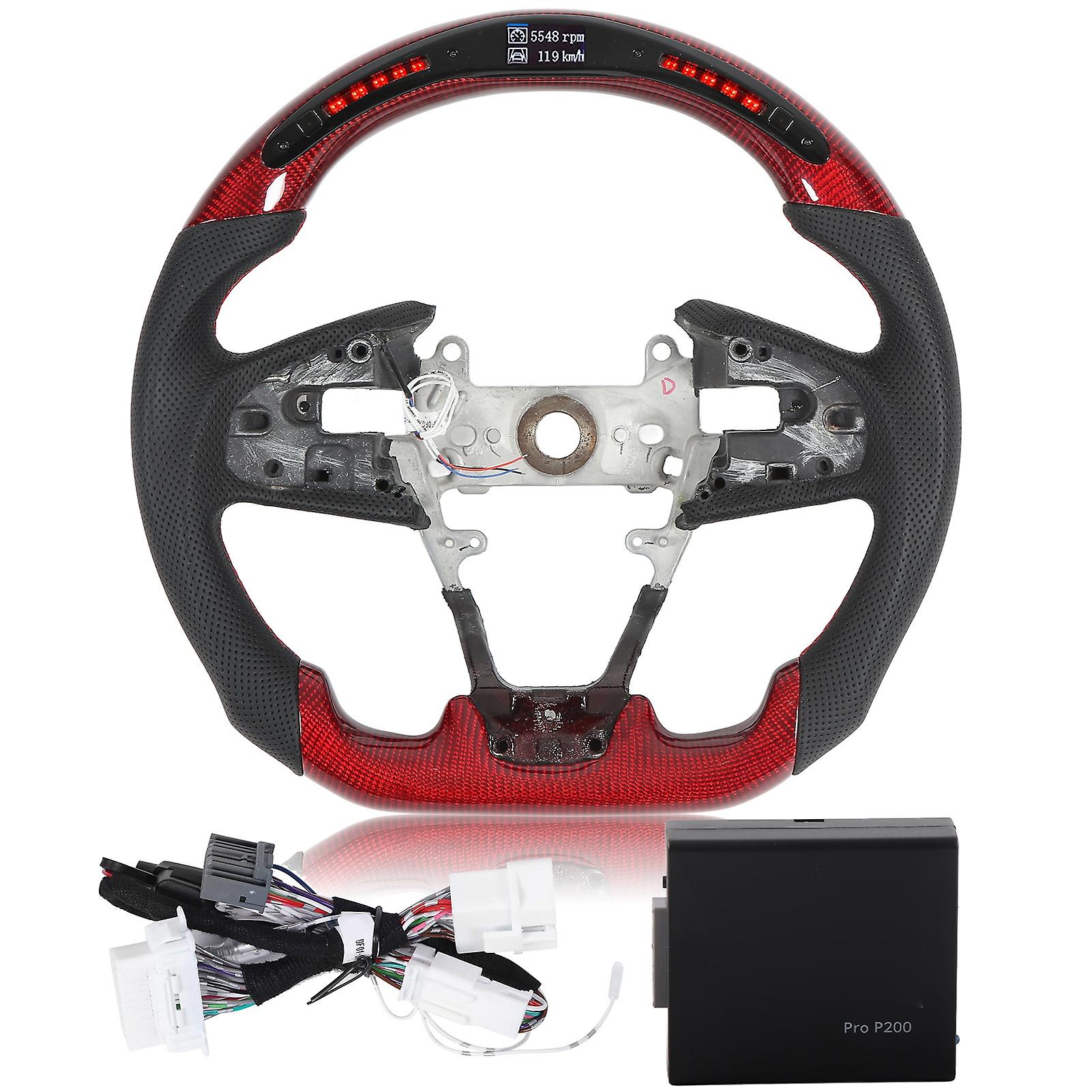 Red Carbon Fiber LED Display Shift Lights Steering Wheel Replacement for Civic FC Type R FK8 2016‑2021