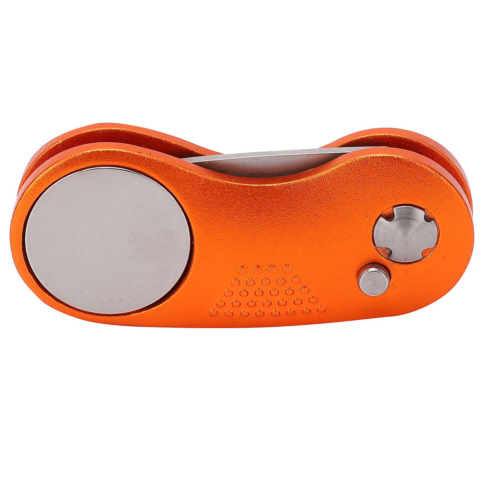 Golf Divot Repair Tool Stainless Golf Fork with Popup Button Putting Green Pitchfork(Orange )