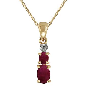 Classic Oval Ruby & Diamond Pendant Necklace in 9ct Yellow...