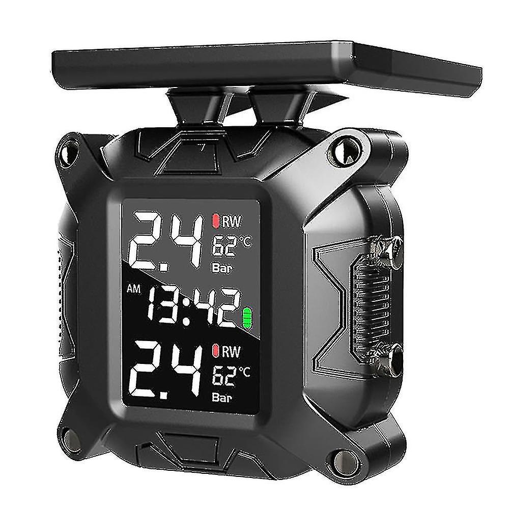 Wireless Motorcycle Tpms Tire Pressure Monitoring System Solar External Sensor LCD Temperature