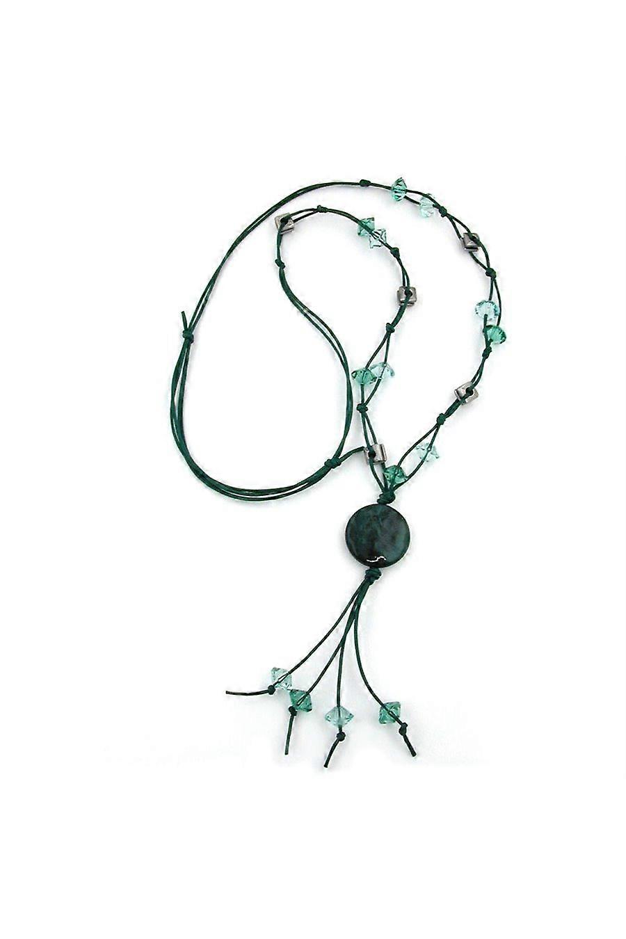 Necklace Dark-silver Disk Turqouise Beads - Gl02706