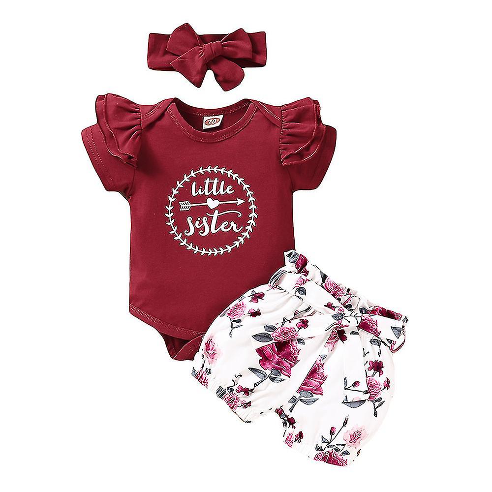 Toddler Baby Girl Casual Outfit Ruffle Romper Top + Floral Shorts + Headband Set Summer Infant Clothes