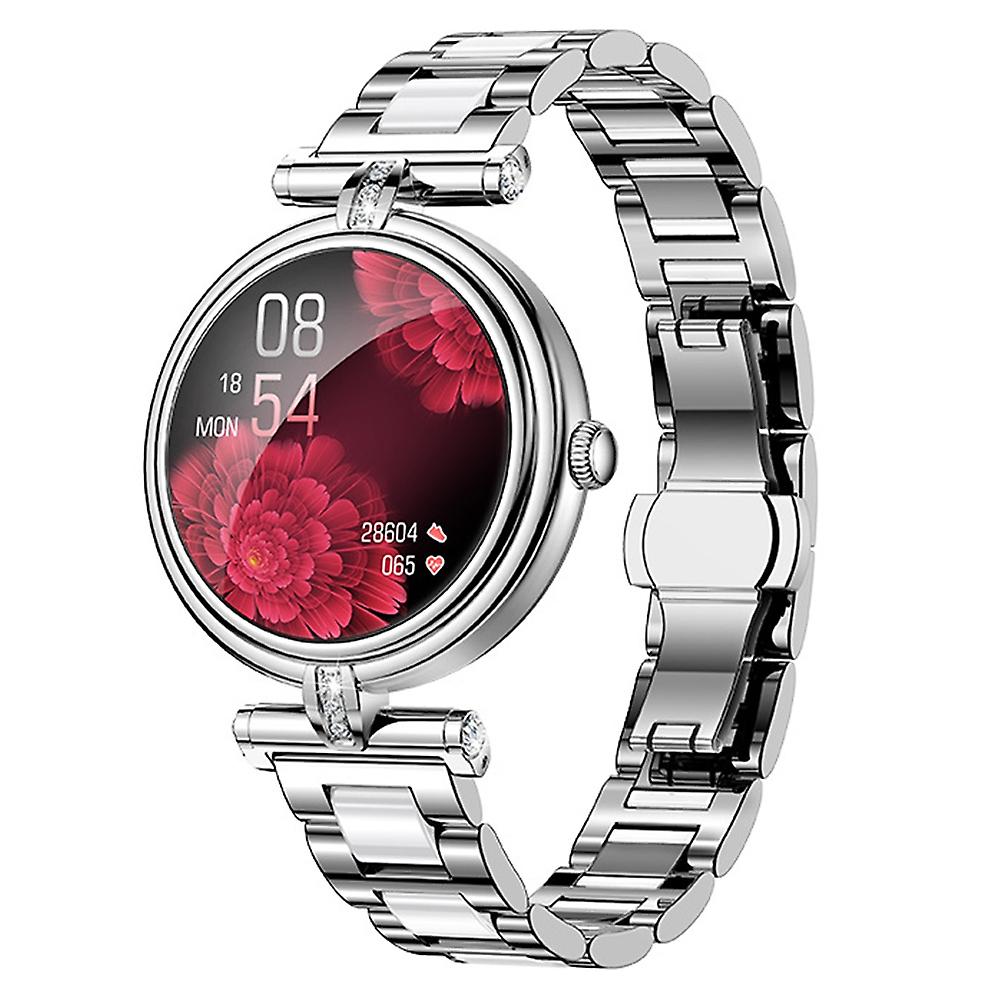 AK62 1.09-inch Round Screen Bluetooth Call Women Heart Rate Smart Watch, Steel Strap - Silver