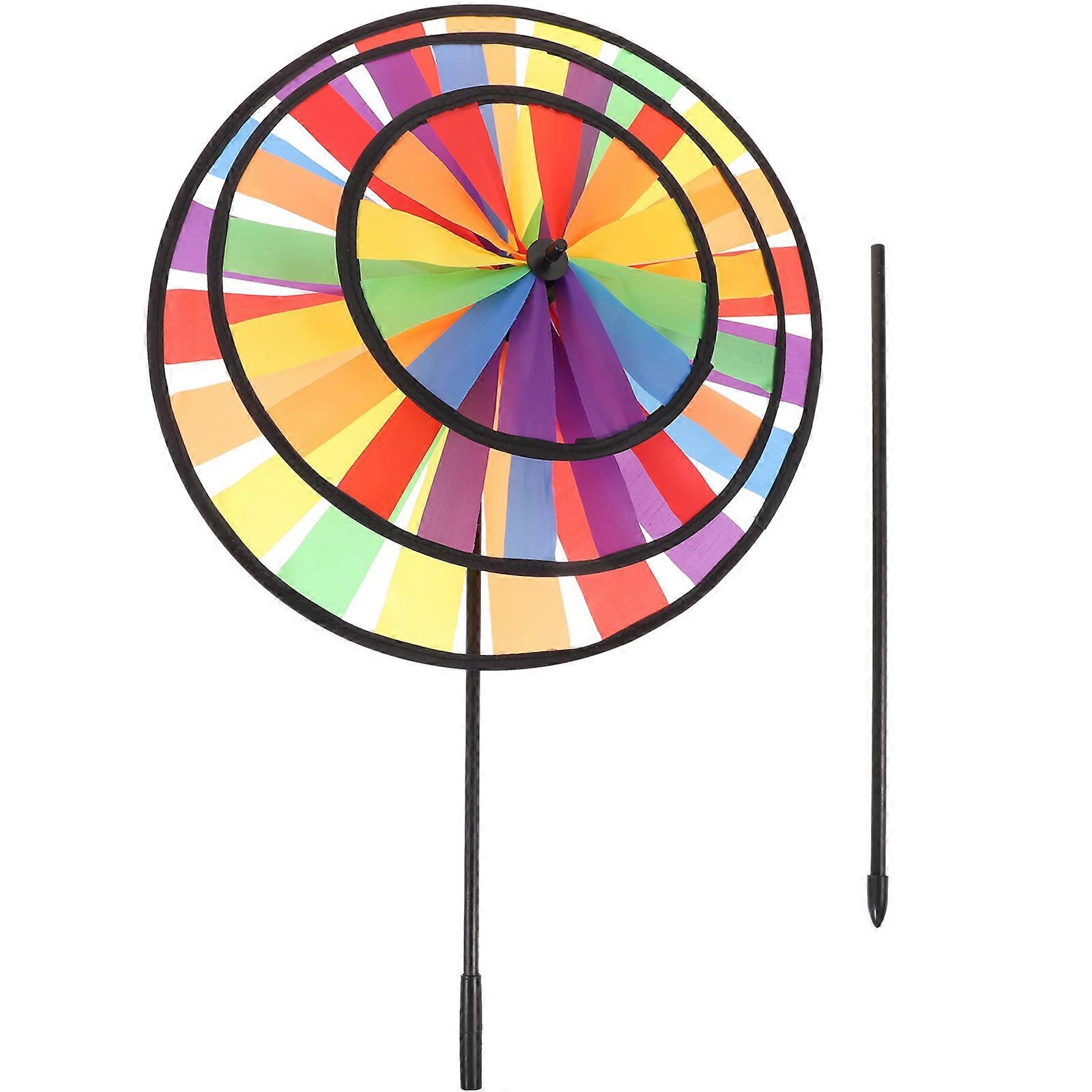 1pc Colorful Rainbow Windmill Cloth Wind Toys Large Three Layers Rotary Windmill for Garden Yard Decor