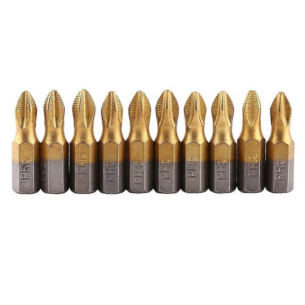 10 Pcs Titanium Coated 1/4"hex Shank 25mm Length Ph2 Antislip Magnetic S2 Screwdriver Bits Set