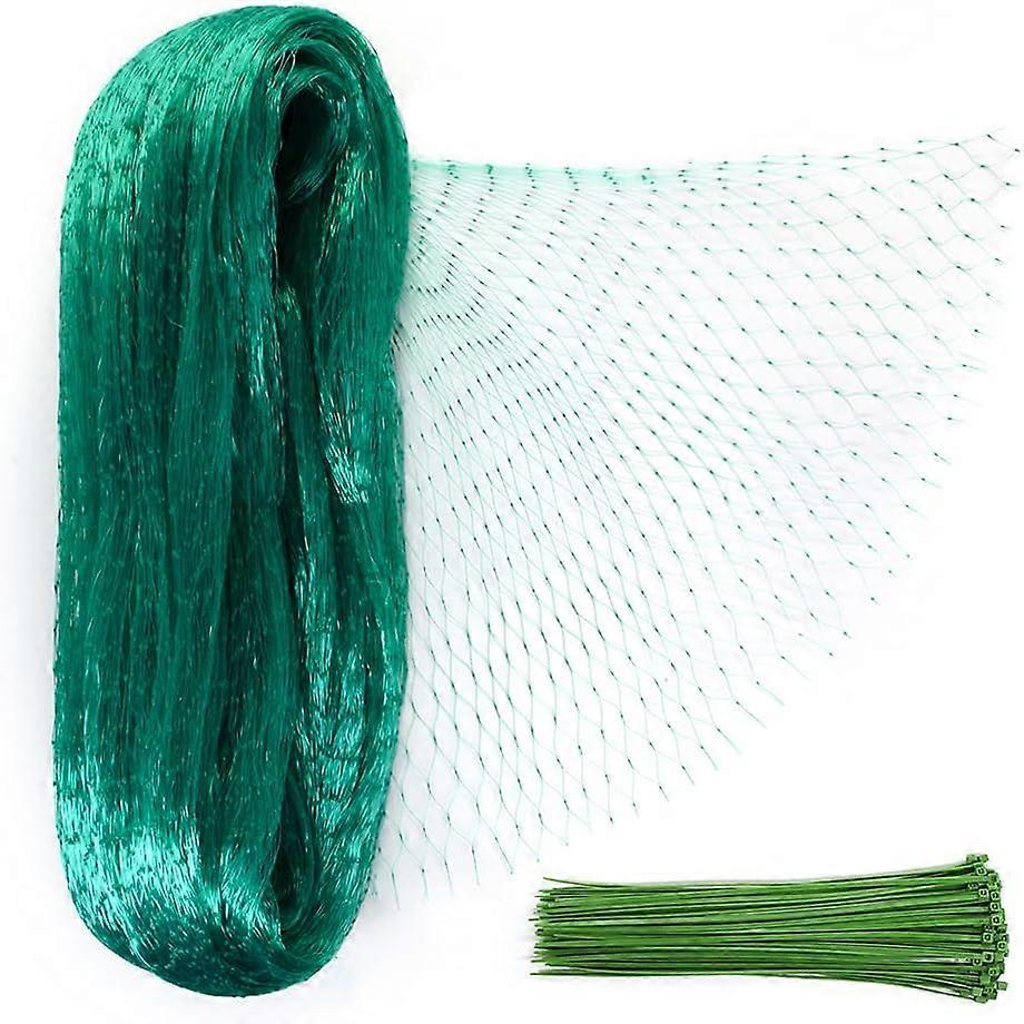 Bird Protection Net with 100 Cable Ties, 4x10m Garden Netting, Protects Fruit Trees & Vegetables from Birds, Green