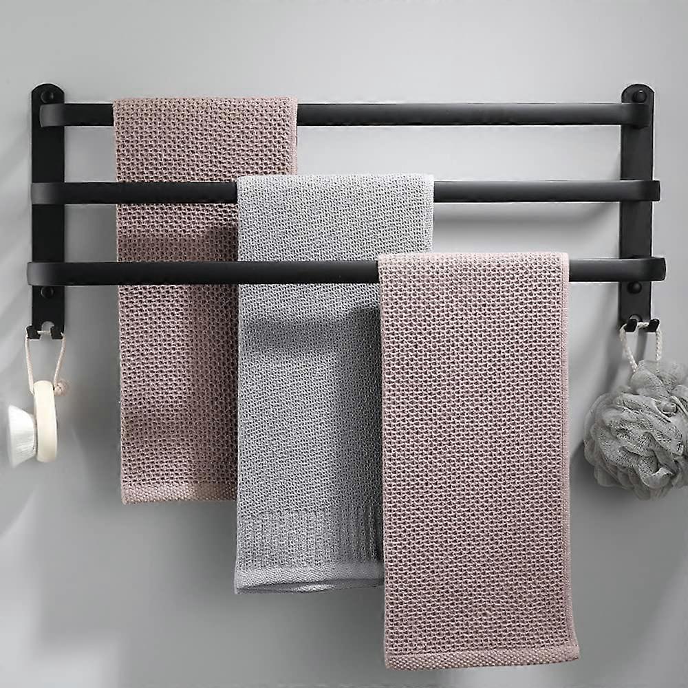 Toalheiro de Parede de Alumínio Piao - 3 Camadas - 40Cm - Impermeável - Preto - Adequado Compatível com Banheiro, Cozinha, Banheiro