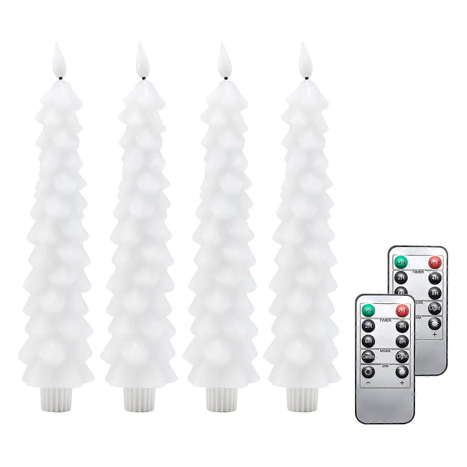 4 Pcs Flameless Candle Light LED Christmas Tree Shaped Candles with 3D Flame Wick Battery Operated Candles with Remote Timer for Home Decor