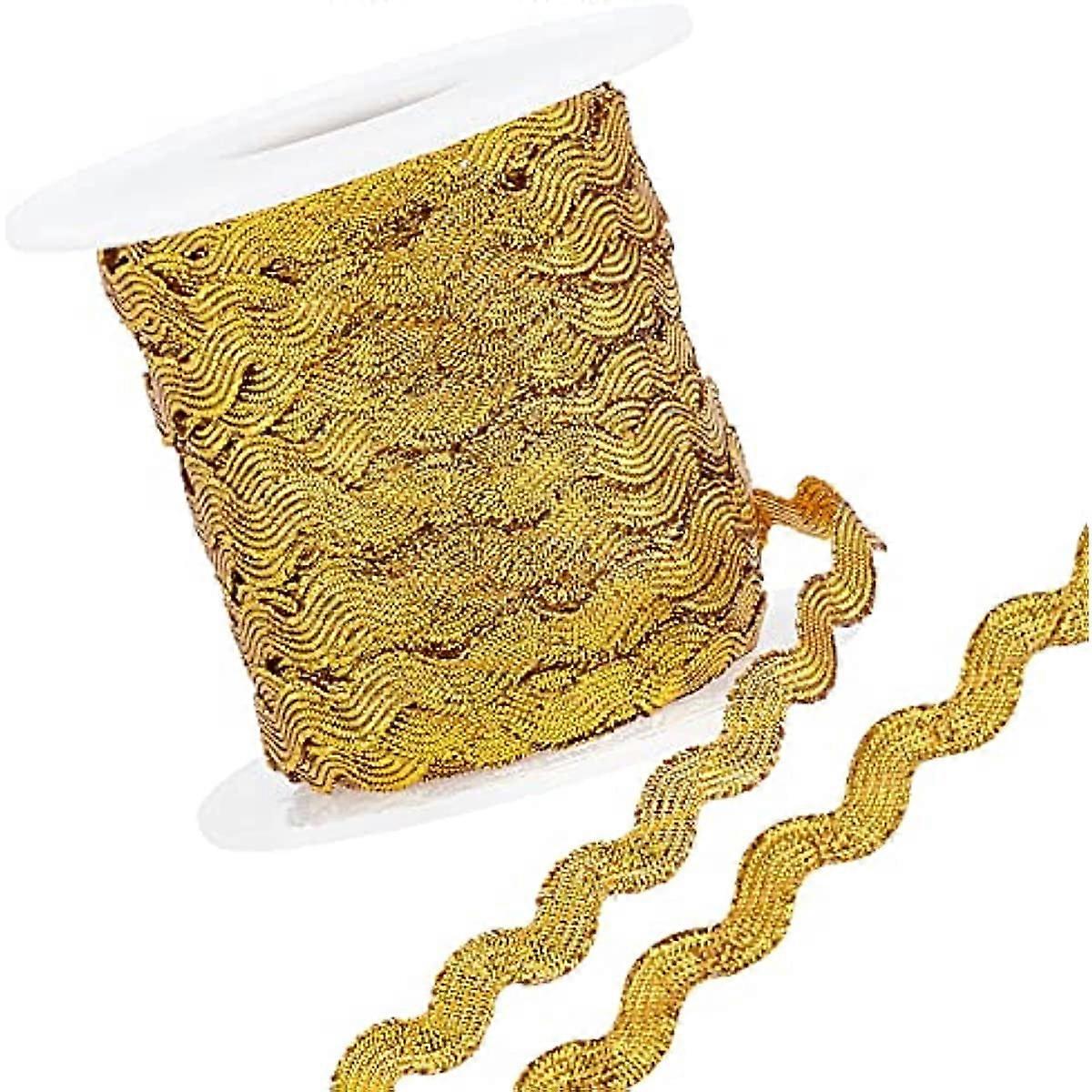1 Roll 27yd 25m Glitter Gold Polyester Rick Rack Wave Bending Fringe Trim Braided Woven Fabric Ribbon for DIY Sewing