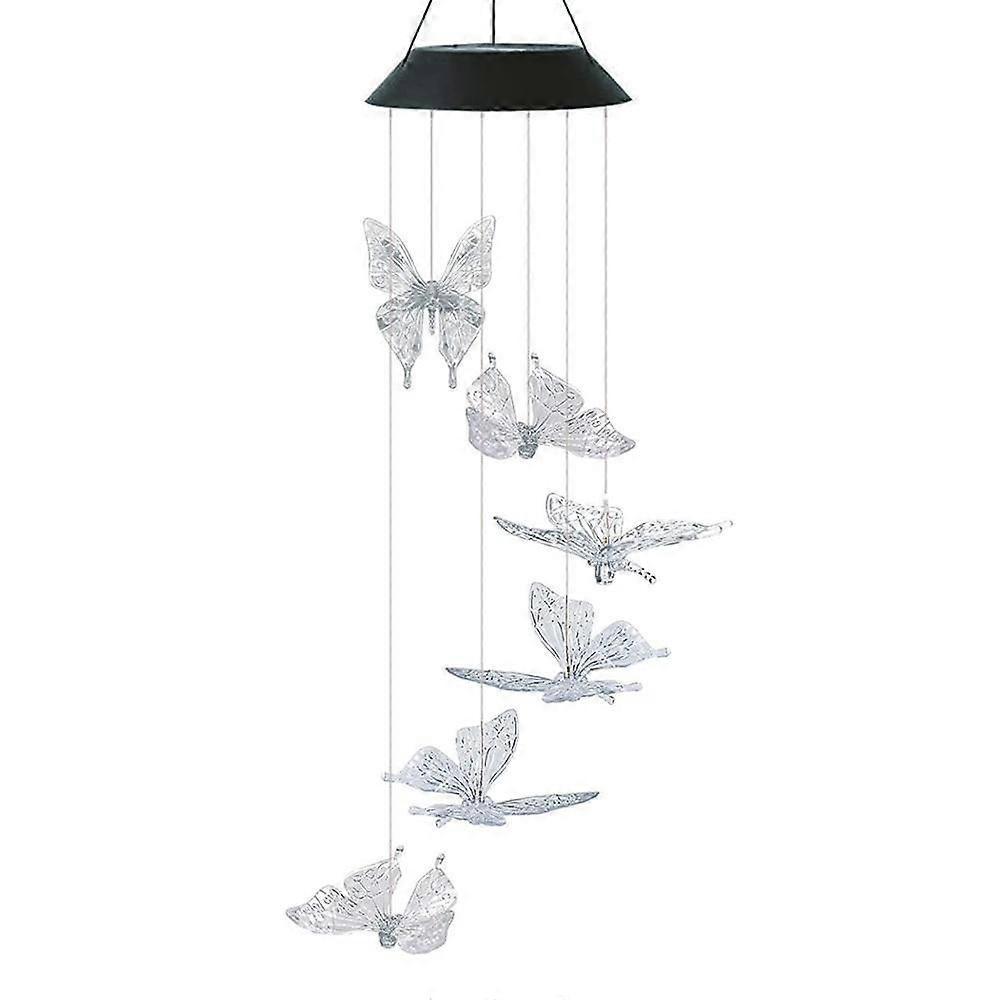 QQDD Butterfly wind chimes outdoor, hanging solar lights, garden trees porch patio patio balcony decor