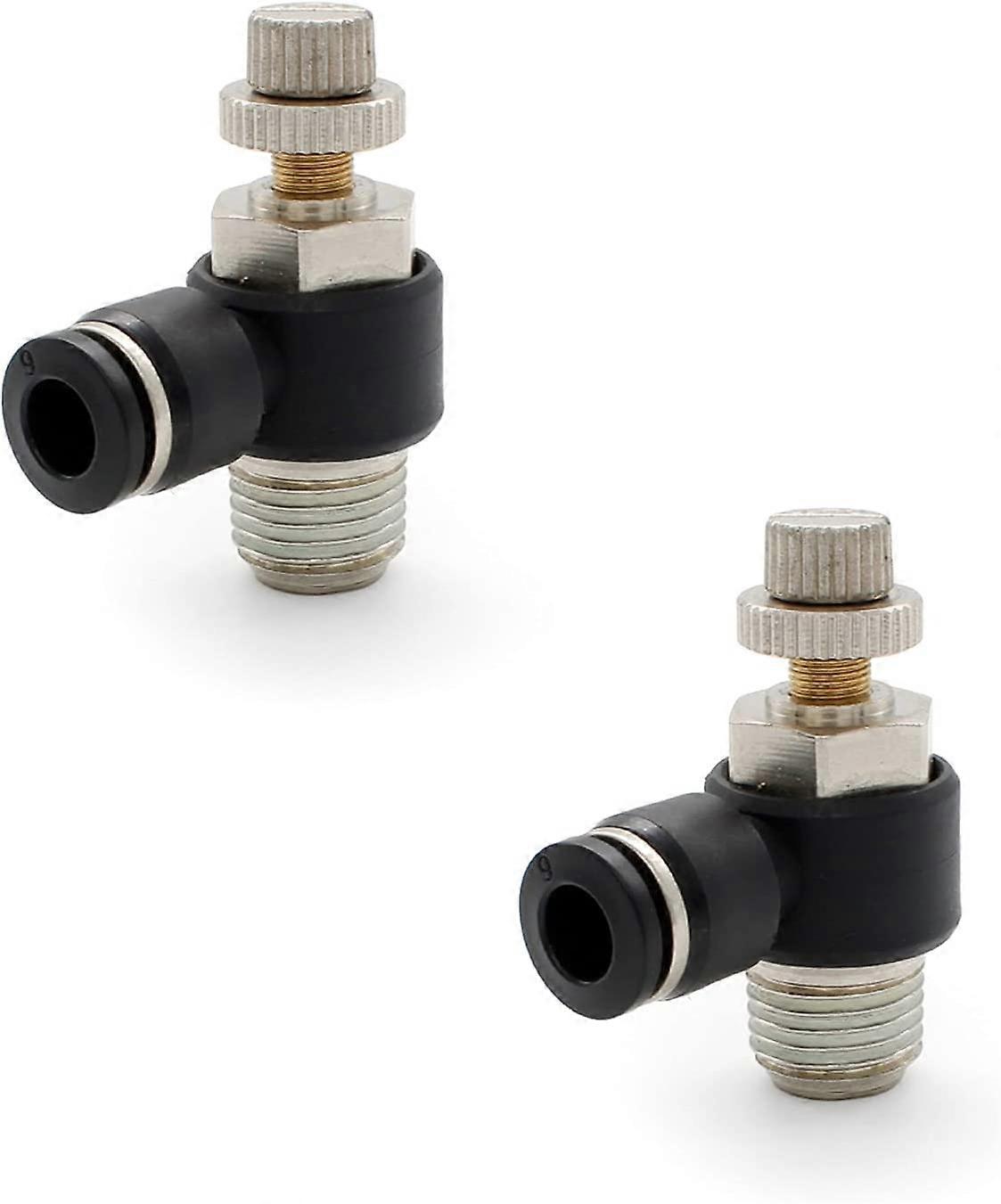2 Pieces 6 mm Pneumatic Fittings, 1/4" Air Flow Regulator, with Push-in Connection and External Thread Valve Quick Connector, for Pneumatic Tools