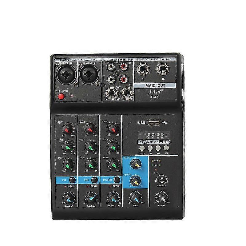 a4 sound mixing console bluetooth record computer playback 48v phantom power delay repaeat effect 4 channels usb audio mixe