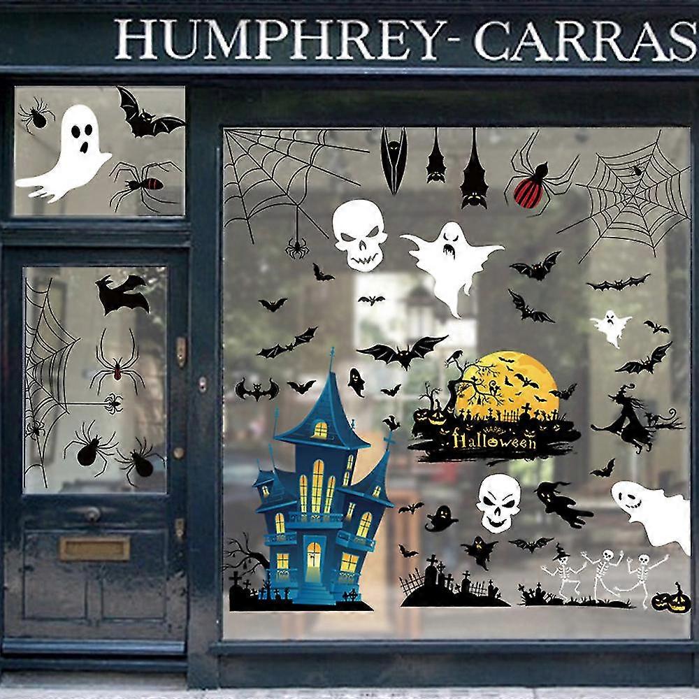 Halloween 3d Witch Bat Skeleton Spider Ghost Stickers Window Glass Clings Decals Haunted House Party Prop Home Wall Decoration
