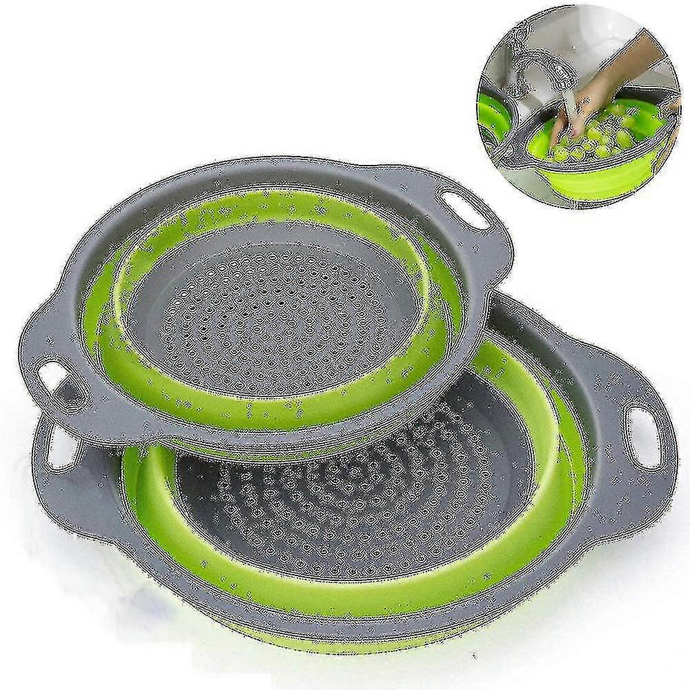 2pcs Foldable Colander, Drain Strainer Silicone Pasta Strainer,green
