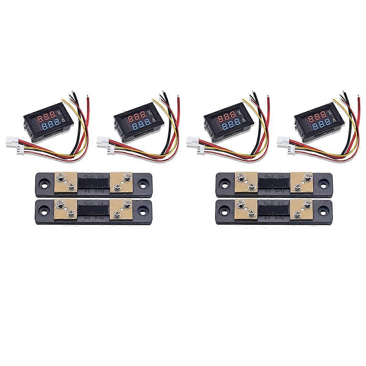 4PCS 0.28Inch Digital Volt Amp Voltmeter Ammeter Meter DC 100V 50A 3 Bits Voltage Current Tester wi