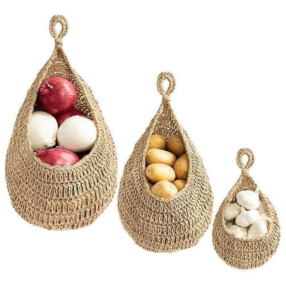 3 Stück Boho Hängekorb, Wandbehang Obstkorb zur Aufbewahrung, Gemüse für Kartoffel, Knoblauch