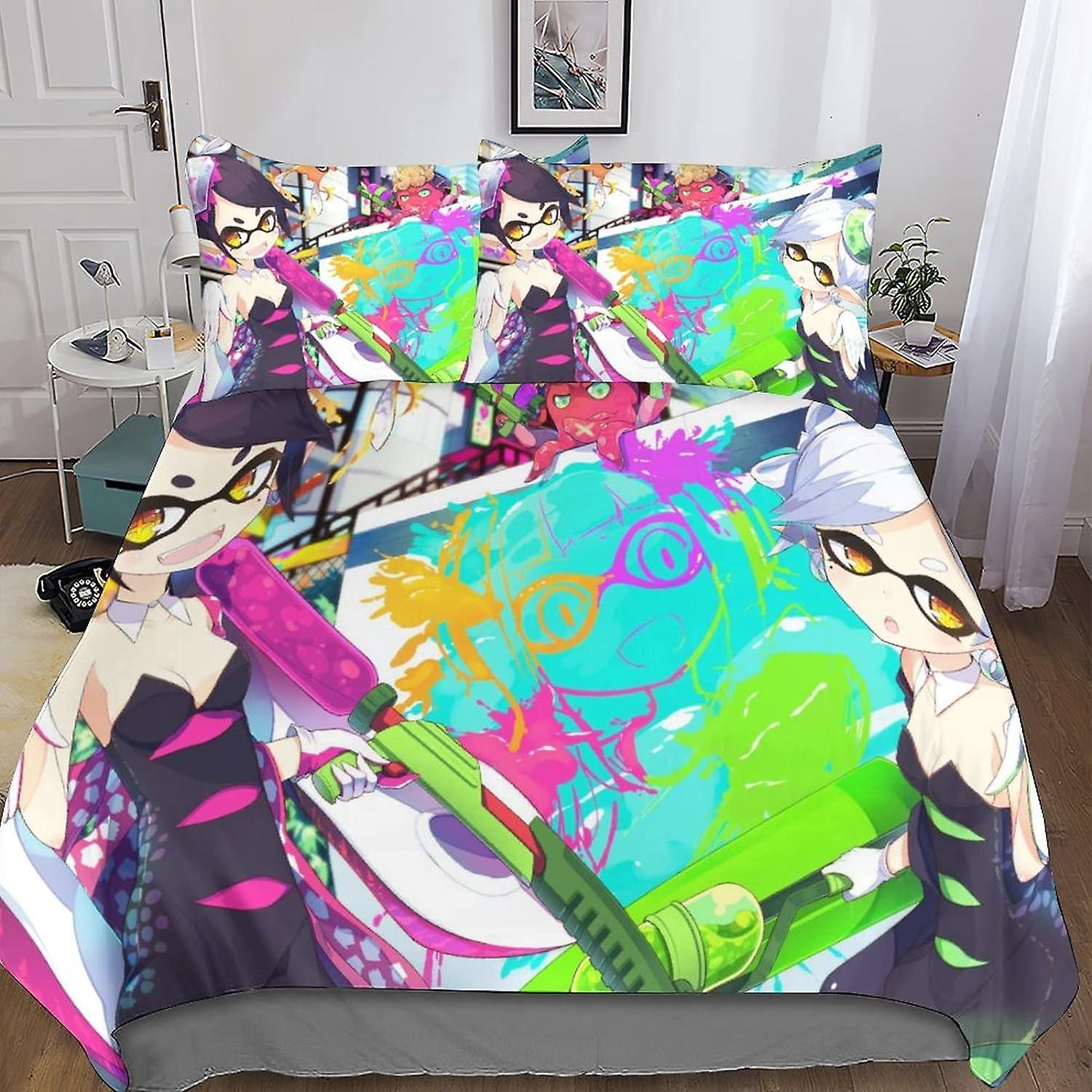Poszwa na kołdrę Splatoon 3D, zestaw pościeli z nadrukiem z poszewkami na kołdrę i poszewkami na poduszki, dla dorosłych i dzieci Zestaw pościeli Splatoon