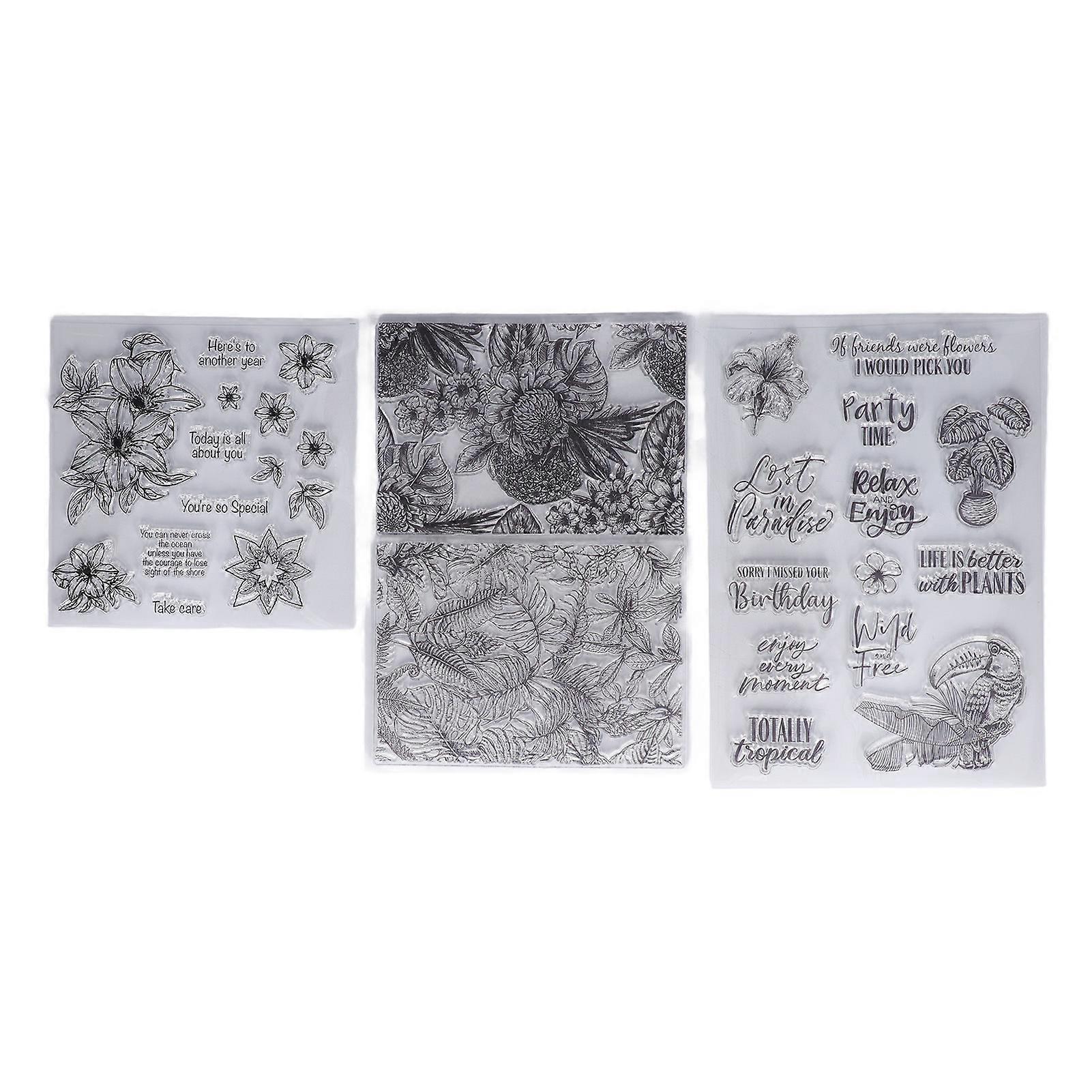 3Pcs Clear Stamp Plant Theme Durable TPR Transparent Widely Used Transparent Stamp for Card Envelope Diary