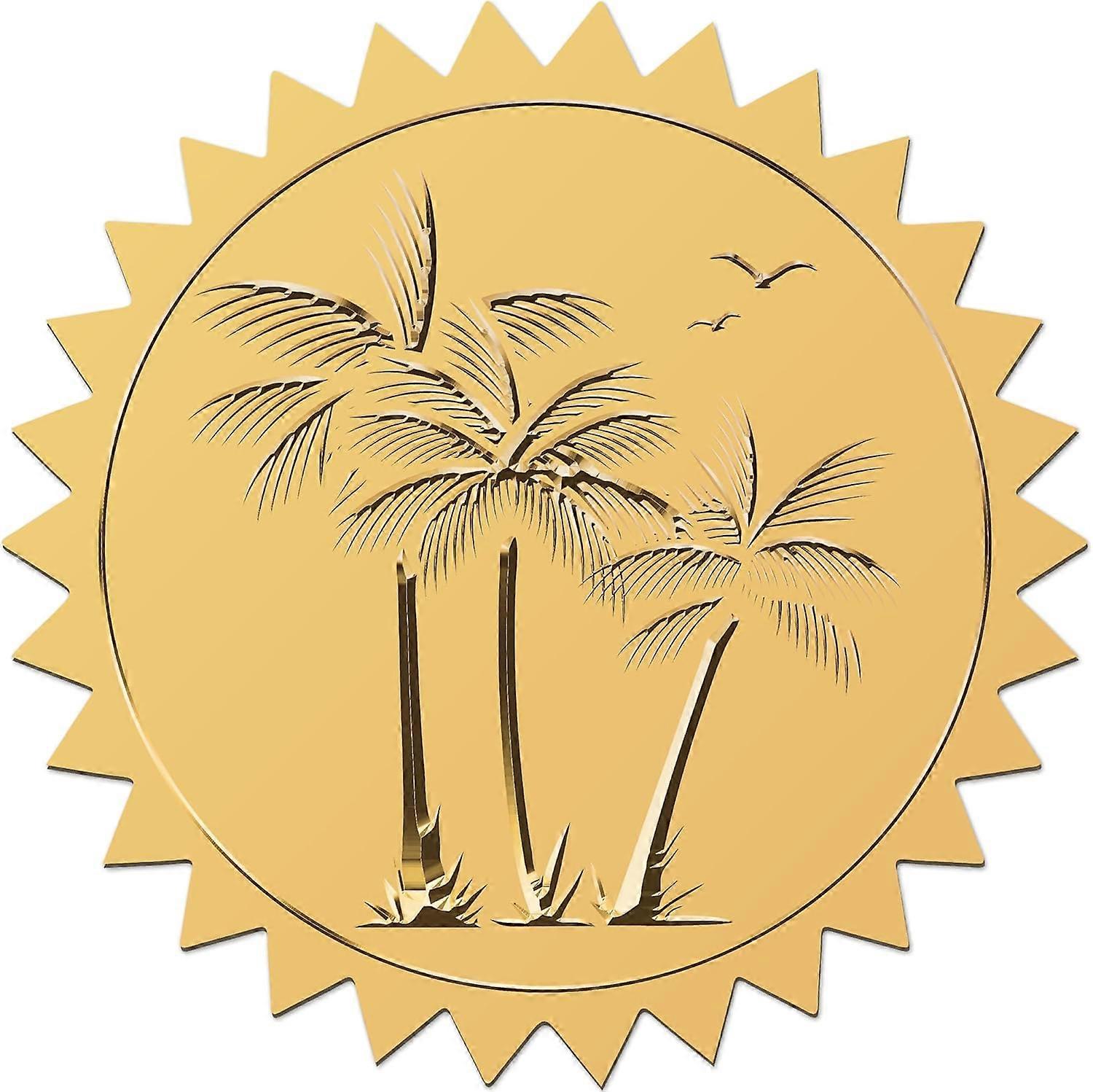 408Pcs Palm Tree Gold Certificate Embossed Stickers 2" Vintage Foil Seals Self Adhesive Sticker Decor Labels for Achievement Awards Wedding Invitation