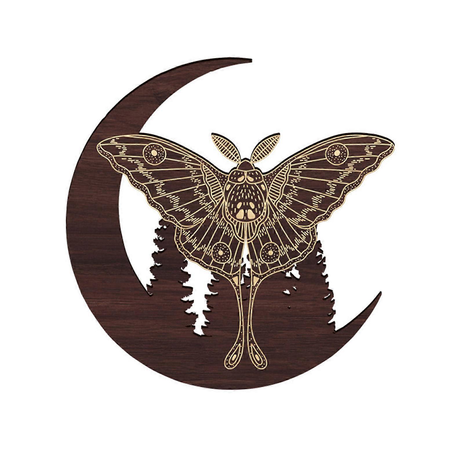 Retro Moth Wooden Sticker Sign Carved Butterfly Sign Plaque Statue Crafts for Living Room Bar Ornament