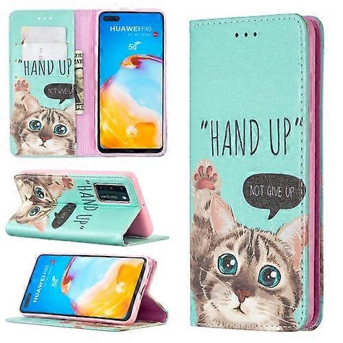 For Huawei P40 Colored Drawing Pattern Invisible Magnetic Horizontal Flip PU Leather Phone Case