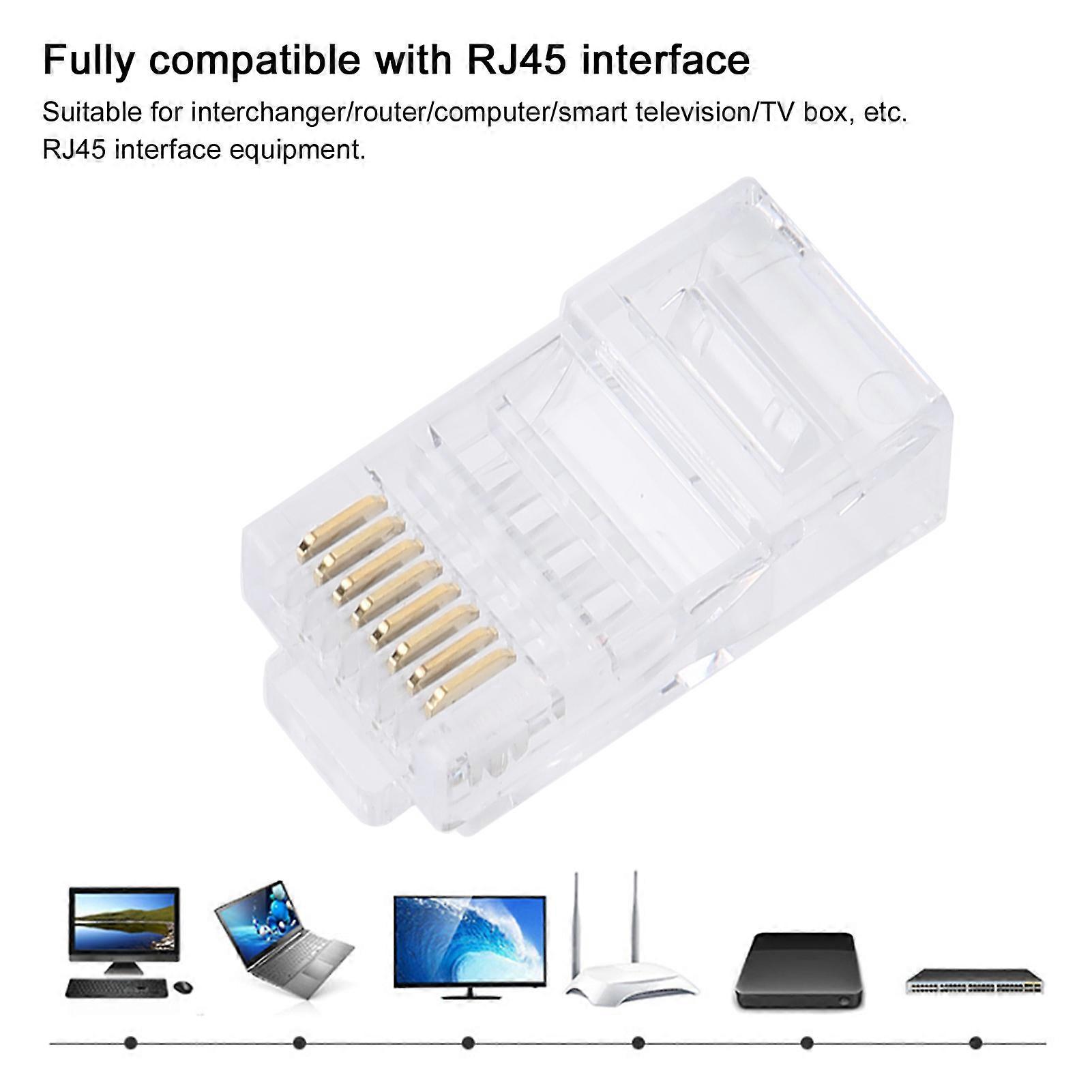 100Pcs RJ45 Connector End CAT6 Unshielded Network Cable Modular Plug Gold Plated