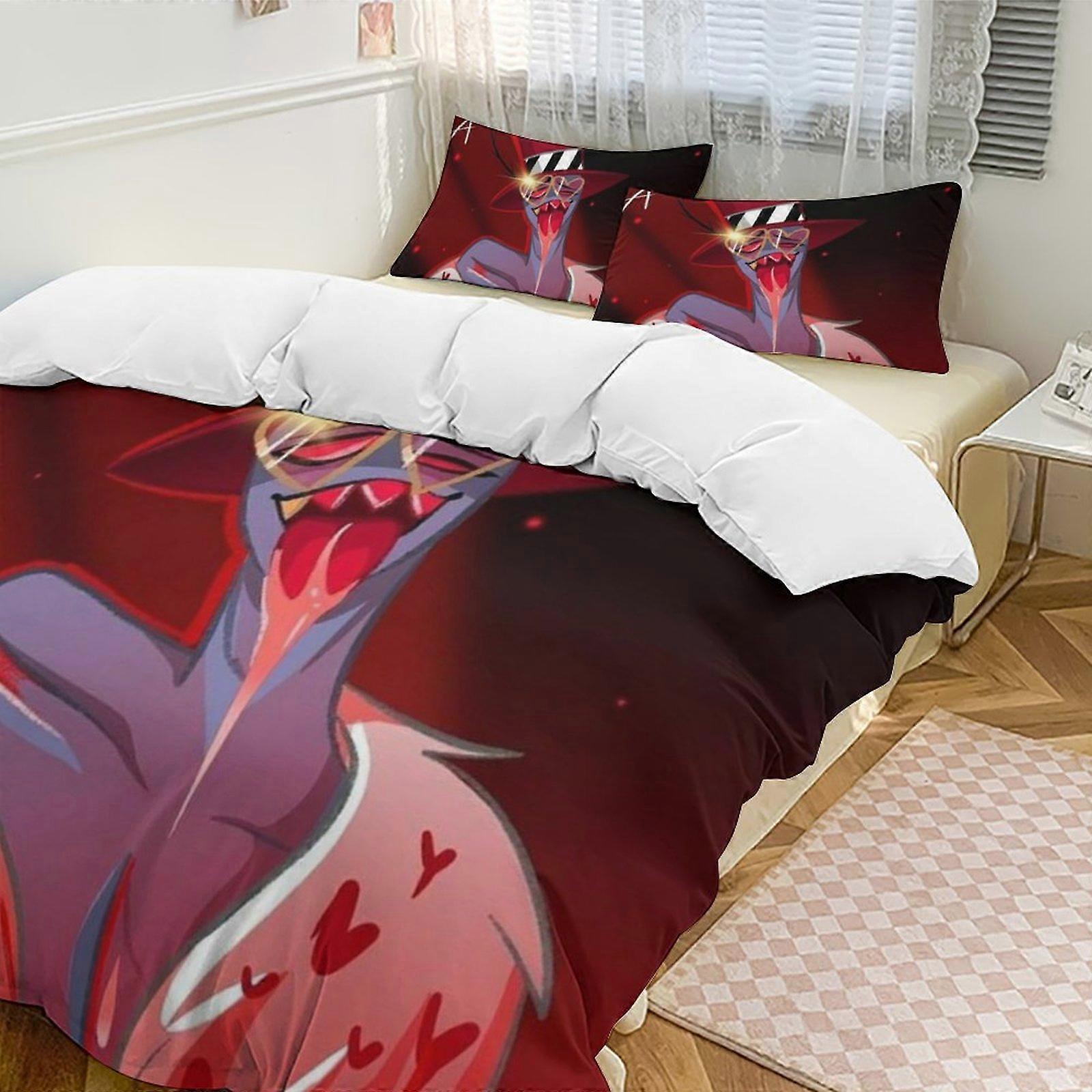 v340 Hazbin Hotel 2 Cama Capa de Edredom Conjuntos de Cama de Microfibra Conjuntos de Edredom Leve de 3 Peças, 1 Capa de Edredom e 2 Fronhas para Crianças aa340