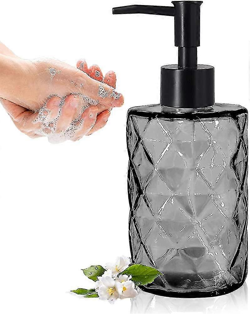 330ml Embossed Glass Soap Dispenser, Refillable Shampoo Dispenser With Plastic