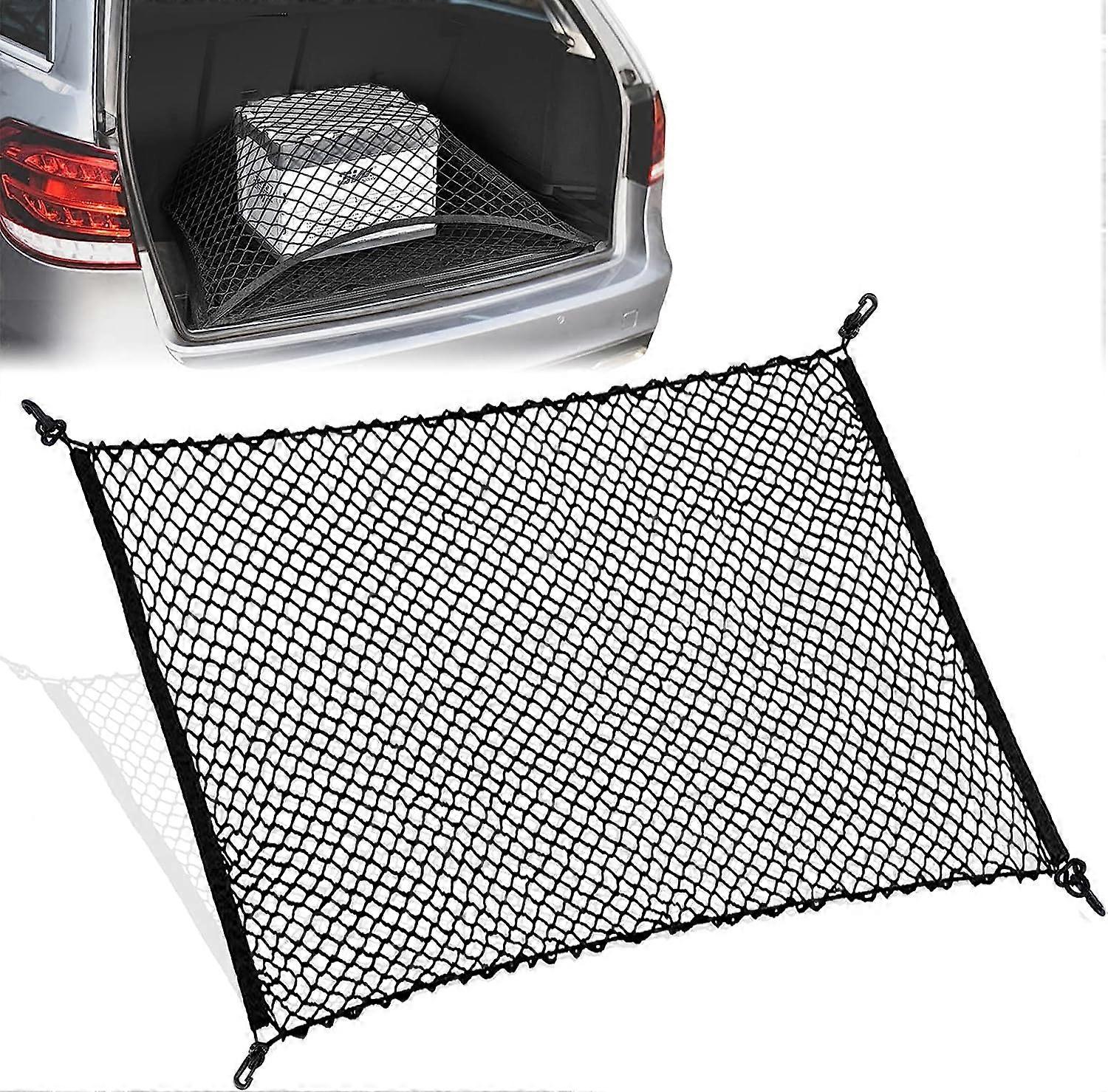 Car Trunk Net with 4 Hooks, Nylon Fixed Luggage Net, Elastic Back Storage Mesh Net for Most Cars 110*60cm(Black)