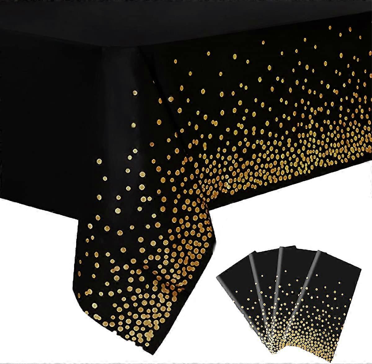 4 Pack Black and Gold Tablecloth for Rectangle 54" x 108"