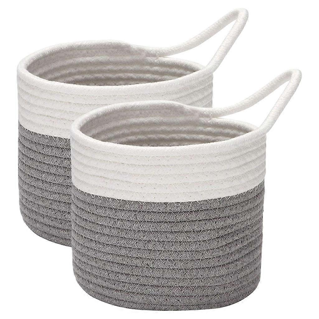 2Pcs Small Woven Storage Basket Round Wall Baskets Storage Bins Gray