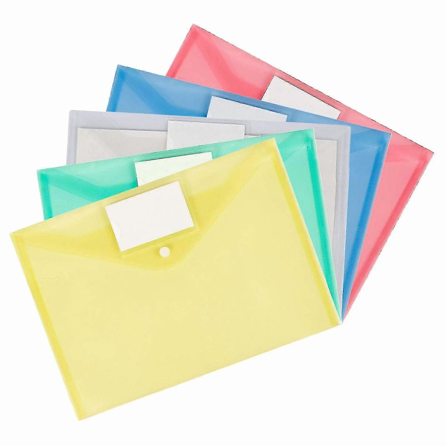 A4 Plastic Wallets Folder Foolscap Document Office Folders Pockets, 5pcs