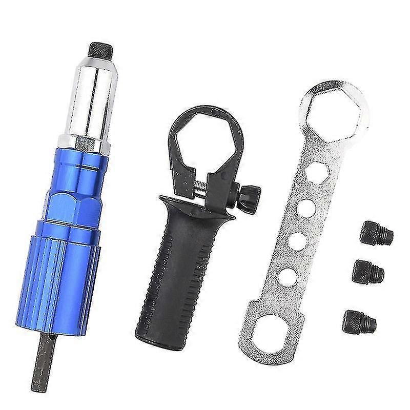 Electric Rivet Gun Adapter Kit, Professional Cordless Riveting Drill Adapter Riveter Insert Nut Hand Tool (1set,blue)