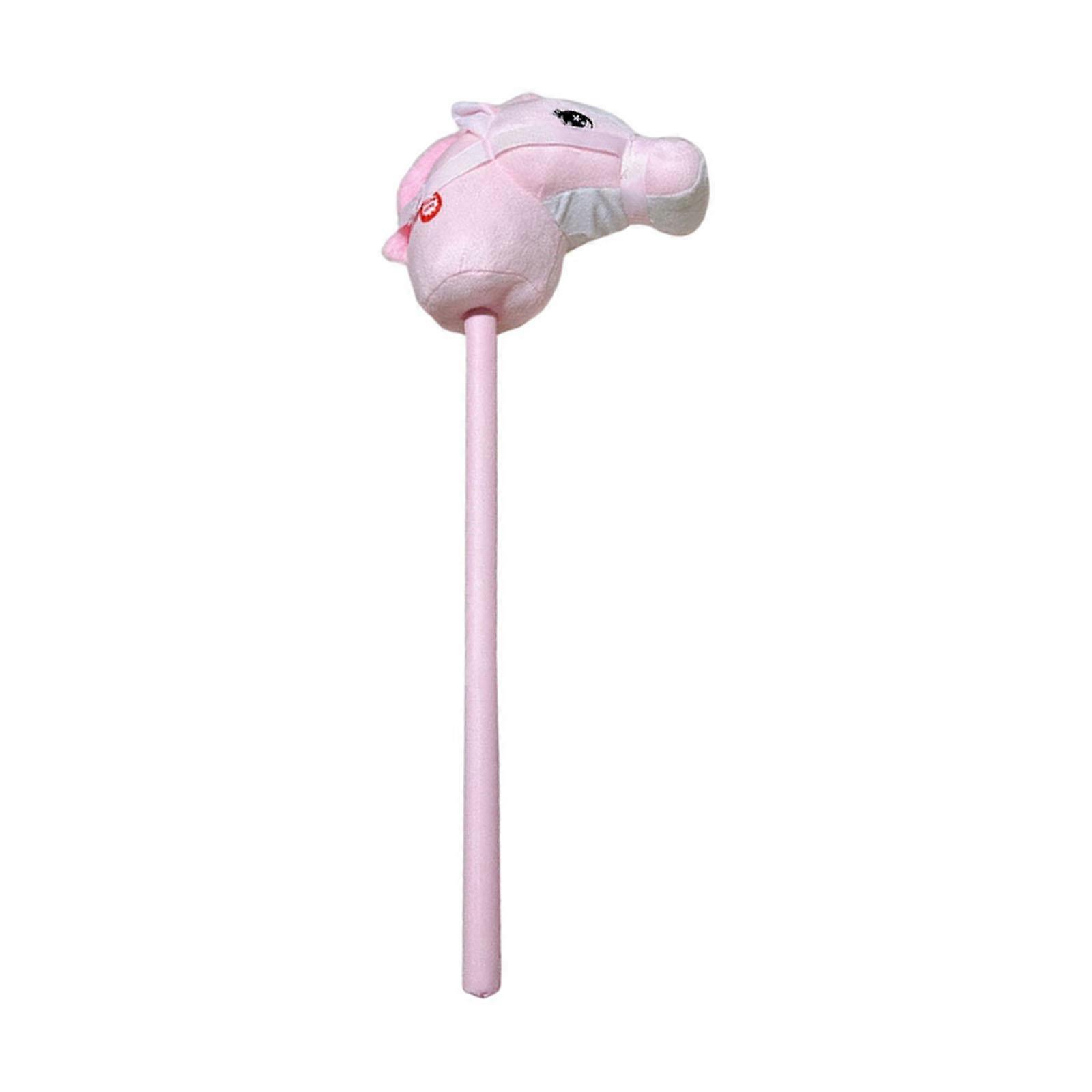 Plush Stick Horse Pretend Play Plush Animal Head for Running Walking Playing Pink