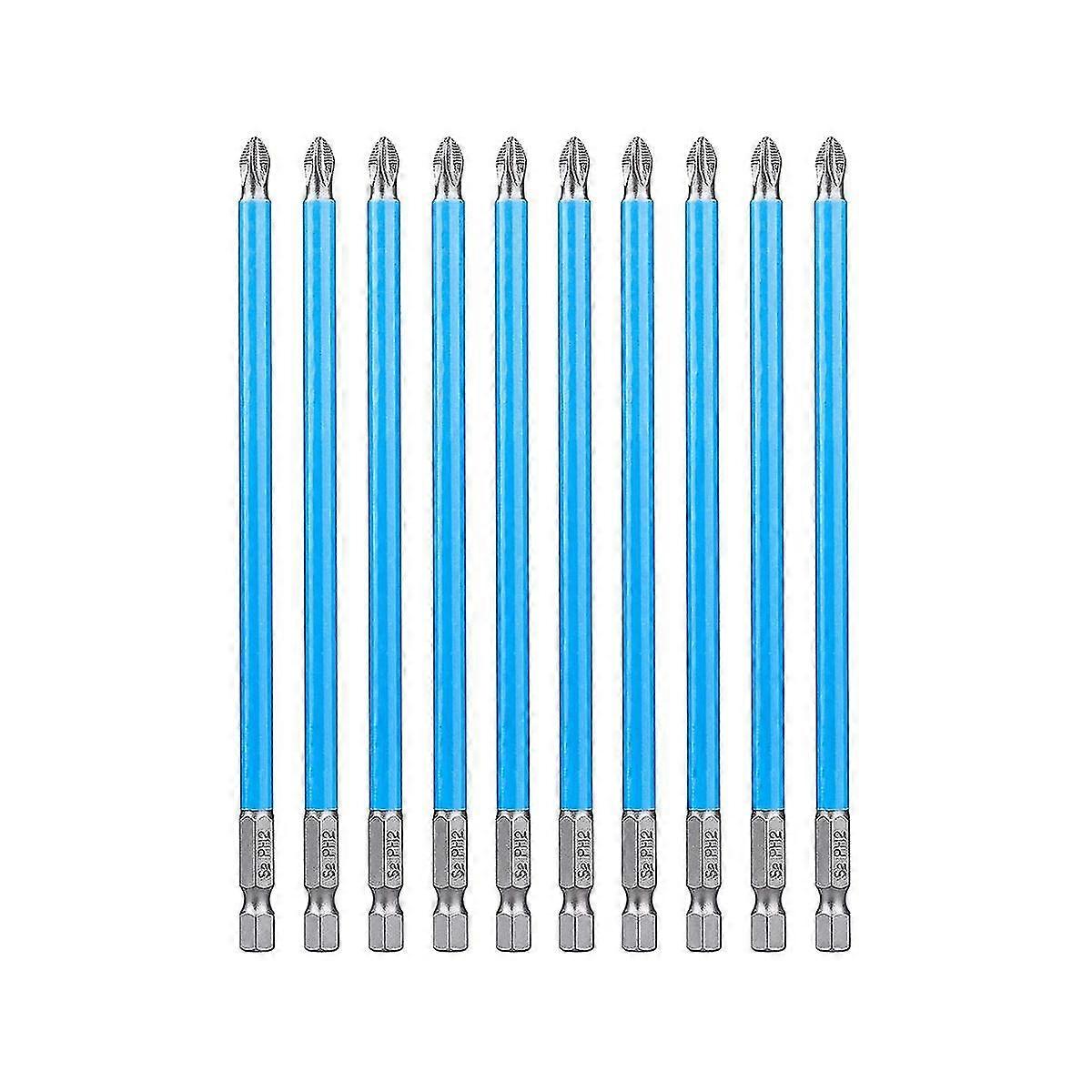 10pcs 6-inch Long Screwdriver Bit Set Magnetic Ph2 Impact Driver Bits 2 Bits With 14 Inch Hex For Impact Drill
