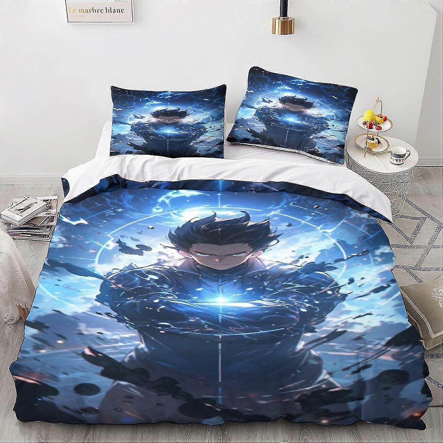 o3245 Lençóis Animes E Mangás Conjunto de Capa de Edredão Conjunto de Cama de Fantasia 3 Peças, Microfibra Macia 3D Anime Padrão Colcha Capa Fechamento com Zíper com Pílula