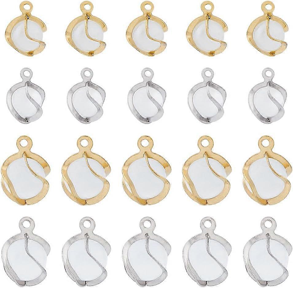 32Pcs 2 Colors Cat Eye Pendants with 304 Stainless Steel Findings 2 Sizes Round Ball Pendants Charms Silver and Golden Dangle Charms with Bead Frame f