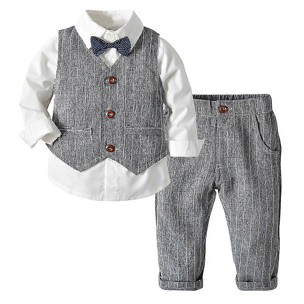 Boys 3-piece Vest Suits Set Long Sleeve Shirts And Pants Outfits Set With Bowtie