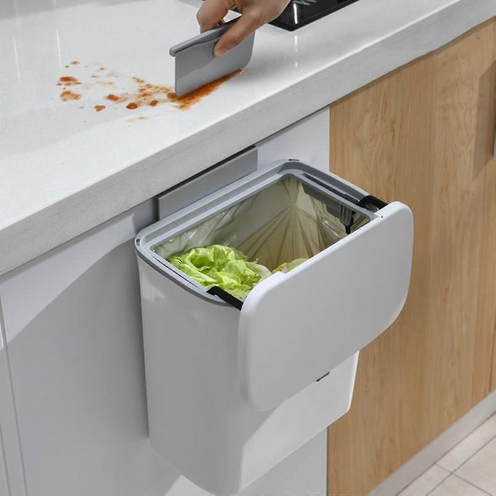 Hanging Trash Can Kitchen Trash Can Closet Garbage Container Box With Lids Gray Storage Bin 29.5x23.7x13 Cm