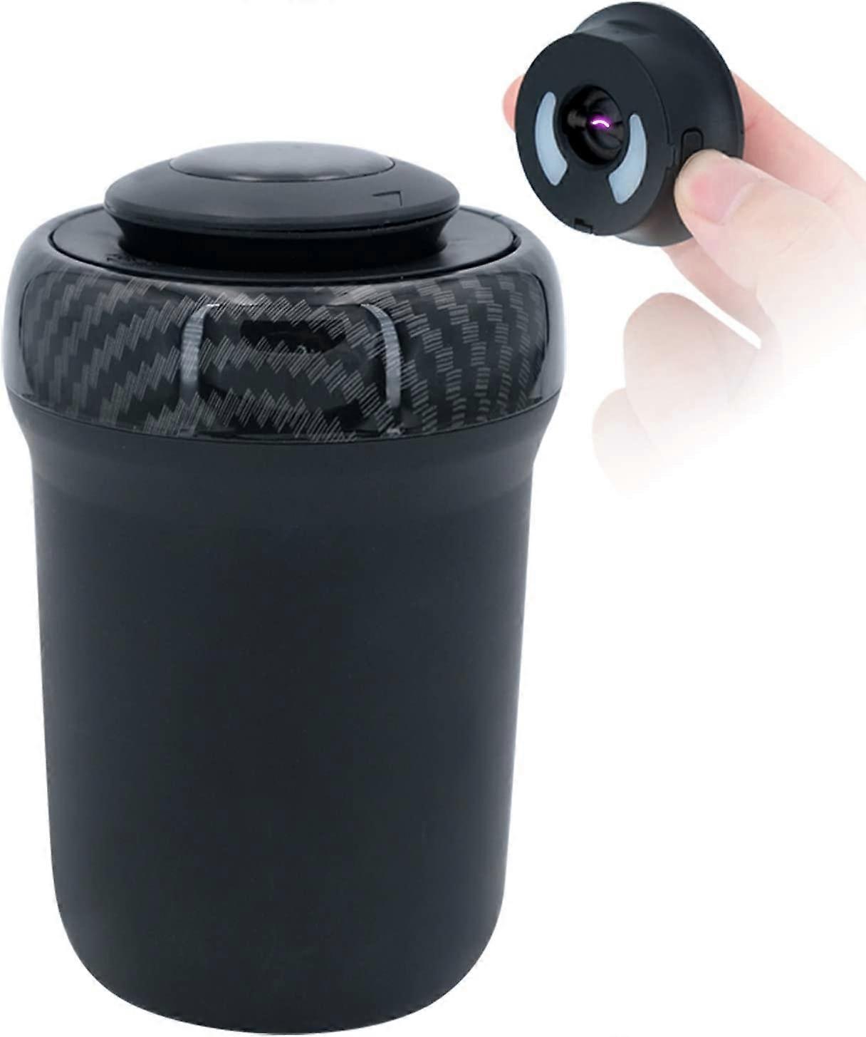 Dww Carbon Fiber Car Ashtray with Lighter and Colorful LED Breathing Light, Press to Open Lid, Removable and Portable