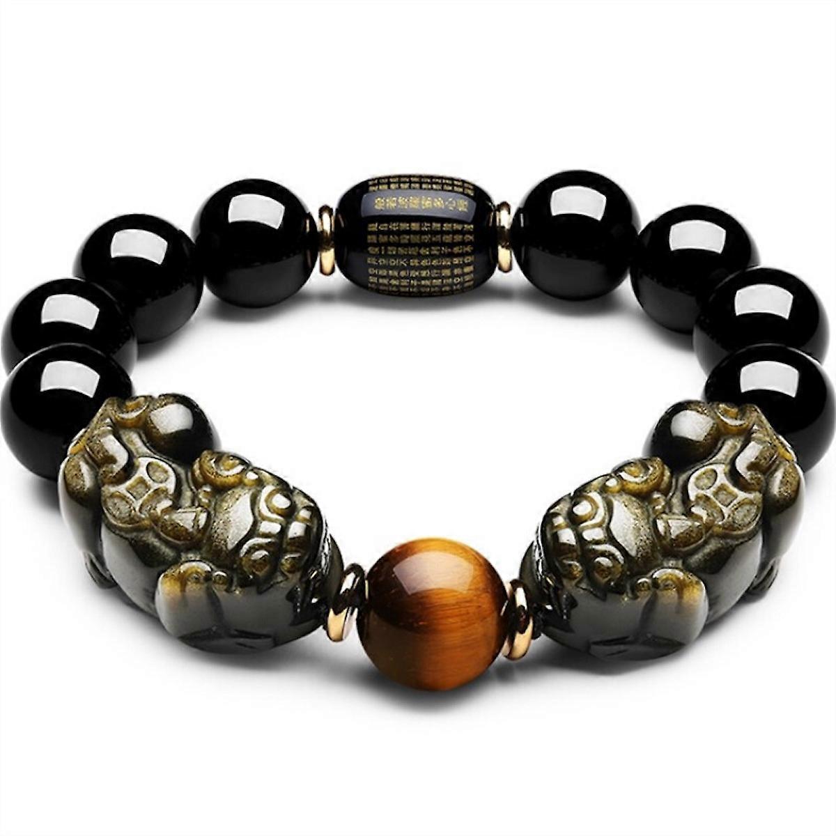 Natural Obsidian Bracelet Crystal Bracelet with Two Pi Xiu Beads