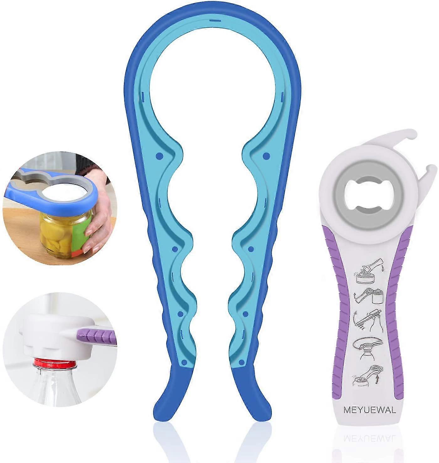 5 In 1 Multi Function Can Opener Bottle Opener Kit With Silicone Handle Easy To Use For Children, Elderly And Arthritis Sufferers (blue