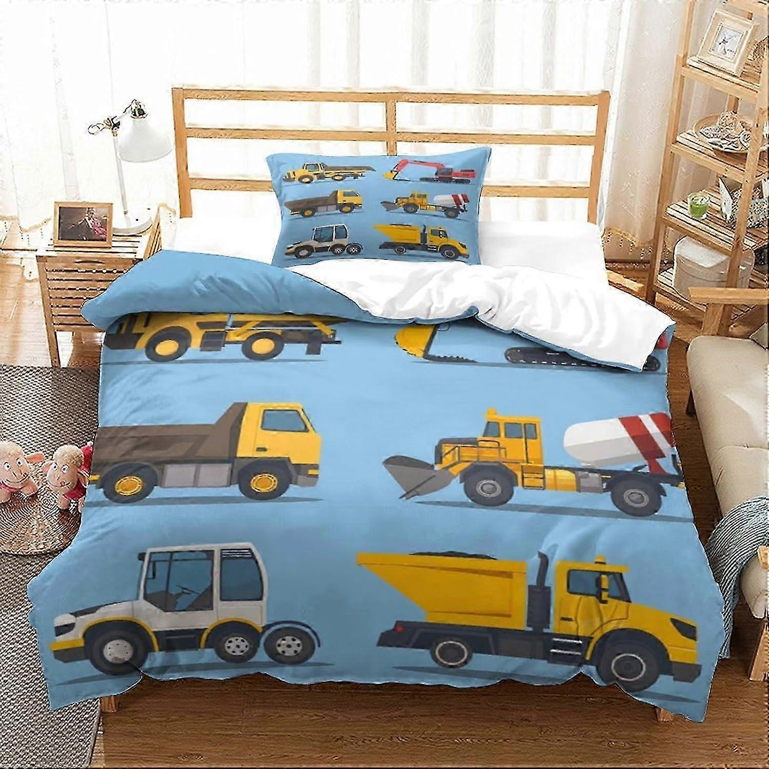 J1937 Lençóis Escavadeira 3D para Crianças e Adultos Capa de Edredom com Fronhas Capa de Colcha de Carro Conjuntos de Cama Capa de Edredom Conjunto de 2 Peças com Capa Escondida