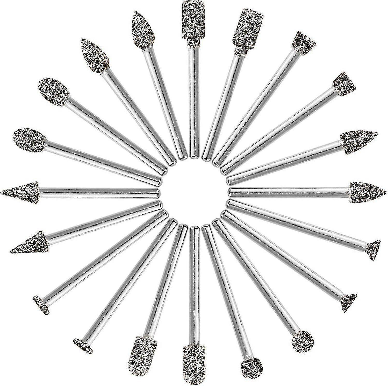 Diamond Burs, 20pcs Diamond Rotary Burs (diamond Burs/head/tip) With 3mm Shank For Rotary Tool
