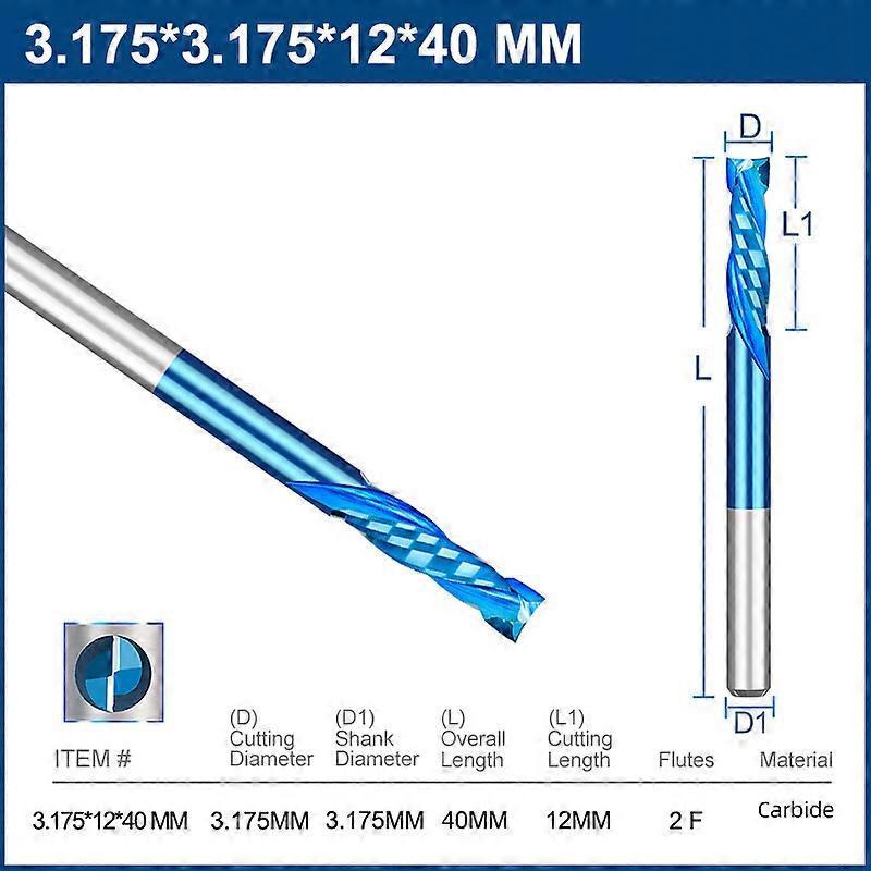 Compression Milling Cutter 3175-12mm Woodwork UP & DOWN Cut CNC Cutter Router Bit Two Flutes Carbide Milling Tool End Mill