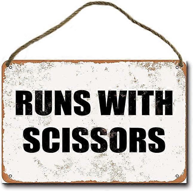 Placa de Madeira Retro Pendurada Runs with Scissors 8"x12"