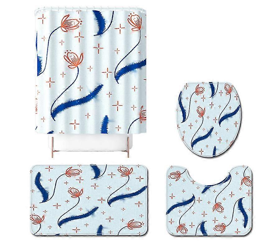 Mng Small Flower Print Bathroom Non-slip Mat Set