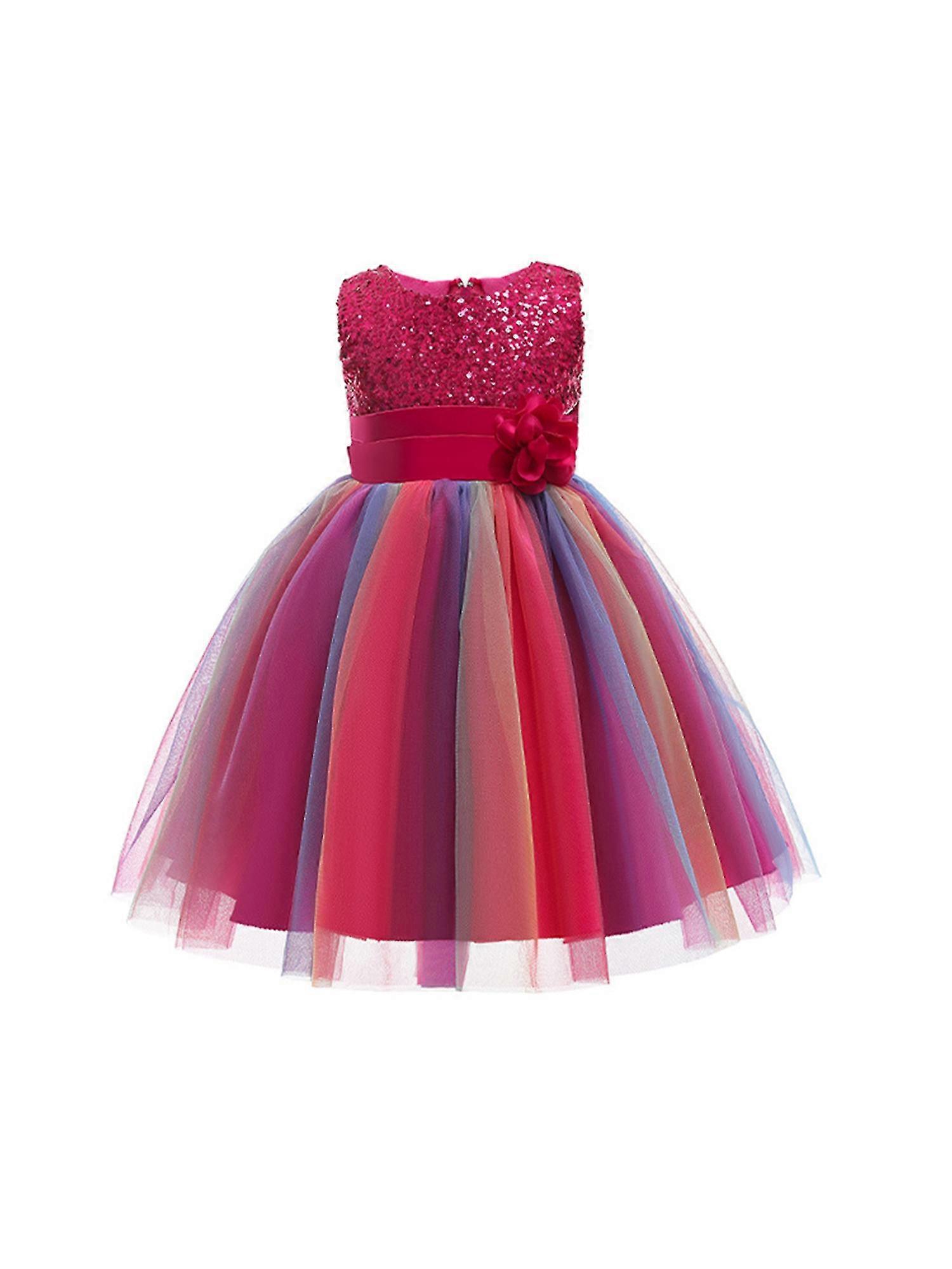 3-9 ans Filles Sequin Bowknot Robe pour fête d’anniversaire